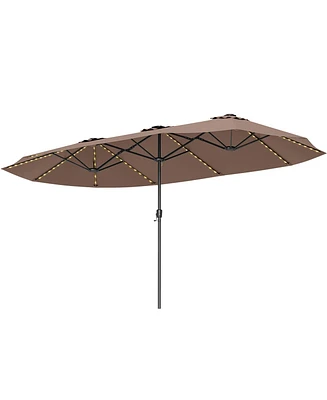 15.5 Ft Extra-Large Patio Umbrella with Led Solar Lights and Crank Handle