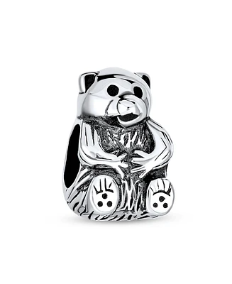 Bling Jewelry Cute Teddy Bear Charm Bead in Oxidized Sterling Silver for European Bracelets