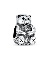 Bling Jewelry Cute Teddy Bear Charm Bead in Oxidized Sterling Silver for European Bracelets