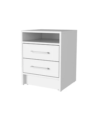 Faux Wood Nightstand with Two Drawers for Small Spaces and Bedroom Essentials