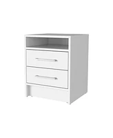Faux Wood Nightstand with Two Drawers for Small Spaces and Bedroom Essentials