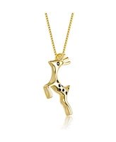 Kids 14K Gold Plated with Black Cubic Zirconia Reindeer Pendant Necklace