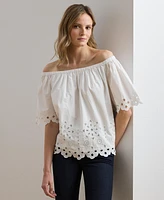 Lauren Ralph Women's Eyelet Cotton Off-the-Shoulder Blouse