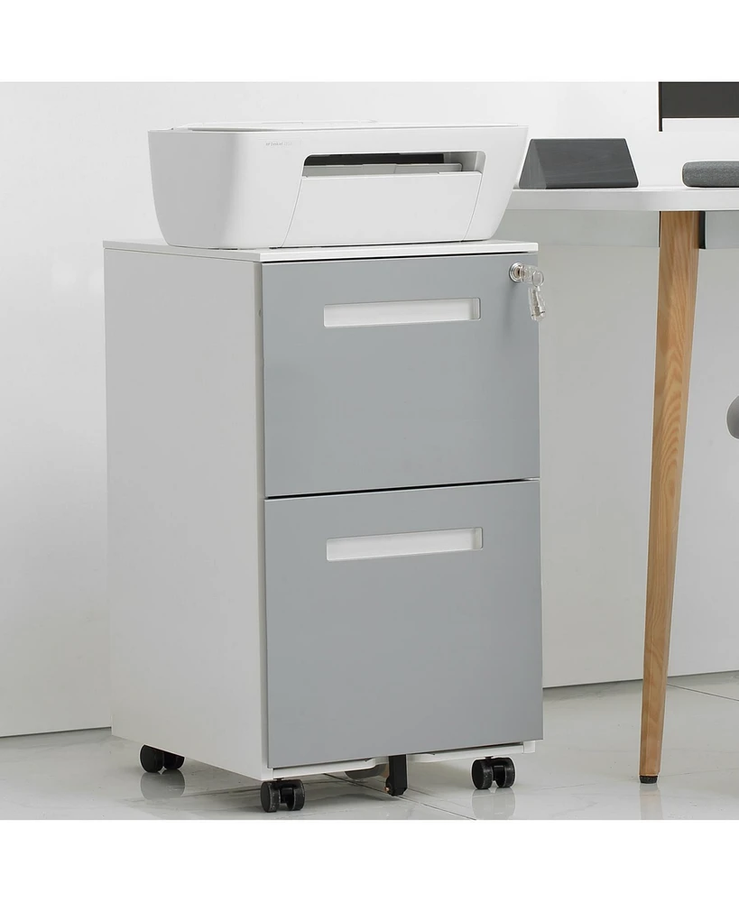 3 Drawer Mobile Locking File Cabinet, Rolling Filing Cabinet for Letter/A4 Size With 5 Wheels, Grey