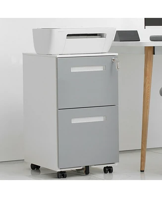 3 Drawer Mobile Locking File Cabinet, Rolling Filing Cabinet for Letter/A4 Size With 5 Wheels, Grey