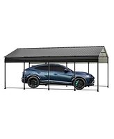 12X20 Ft Metal Carport, Outdoor Car Shelter All Weather, Heavy Duty Outdoor Galvanized Car Shelter for Car Boat Truck and SUVs Black