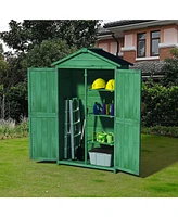 Outdoor 35.6"x 18.1"x 66.15" L Wood Storage Shed, Garden Tool Cabinet with Waterproof Asphalt Roof, Double Doors, Multiple-tier Shelves,Forest Green