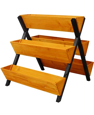 3 Tiers Wooden Vertical Raised Garden Bed with Legs,Brown Planter Raised Beds Kit for Flowers Herbs Vegetables