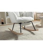 Teddy Fabric Rocking Chair With Adjustable Footrest,Ivory