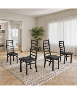 Black Pu Leather Dining Chairs Set of 4, Steel Legs