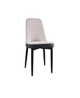 Set of 2 Modern Dining Chairs with Pu Leather Cushions, Black Metal (White and Blue)