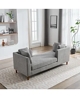 Gray Chenille Double-Sided Chaise Lounge Sofa w/ Pillows and Rubberwood Legs
