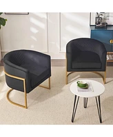 Upholstered velvet chair Gold metal bracket, medieval living room office tea room lounge chair with curved backrest