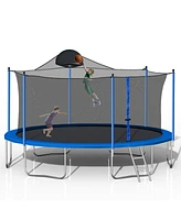 14FT Trampoline for Adults & Kids with Basketball Hoop, Outdoor Trampolines w/Ladder and Safety Enclosure Net for Kids and Adults