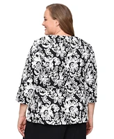 Alex Evenings Plus 3/4-Sleeve Zip-Front Top
