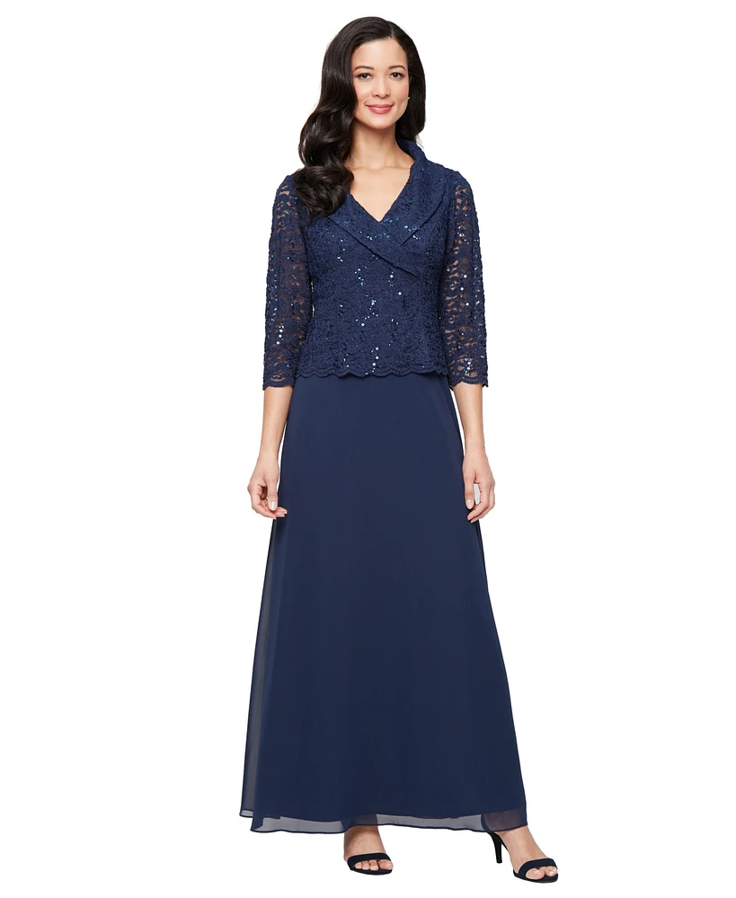 Alex Evenings Women's 3/4-Sleeve Lace A-Line Dress