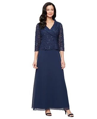 Alex Evenings Women's 3/4-Sleeve Lace A-Line Dress