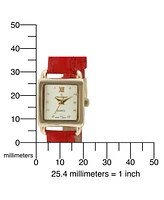 Peugeot Women's 20mm Square Watch with Glossy Red Leather Strap