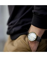 Peugeot Men's White Dial Super Slim Watch with Black Leather Band