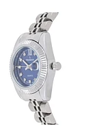 Peugeot Women's Silver-Tone 25mm Fluted Bezel Steel Bracelet Watch with Blue Dial