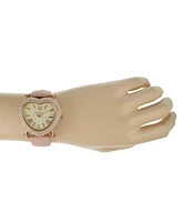 Peugeot Women's Heart Shaped Rose Gold Crystal Watch with Pink Suede Strap