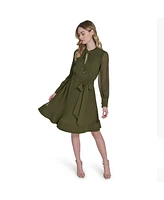 Eliza J Women's Solid-Color Pleated Chiffon Tie-Belt Dress