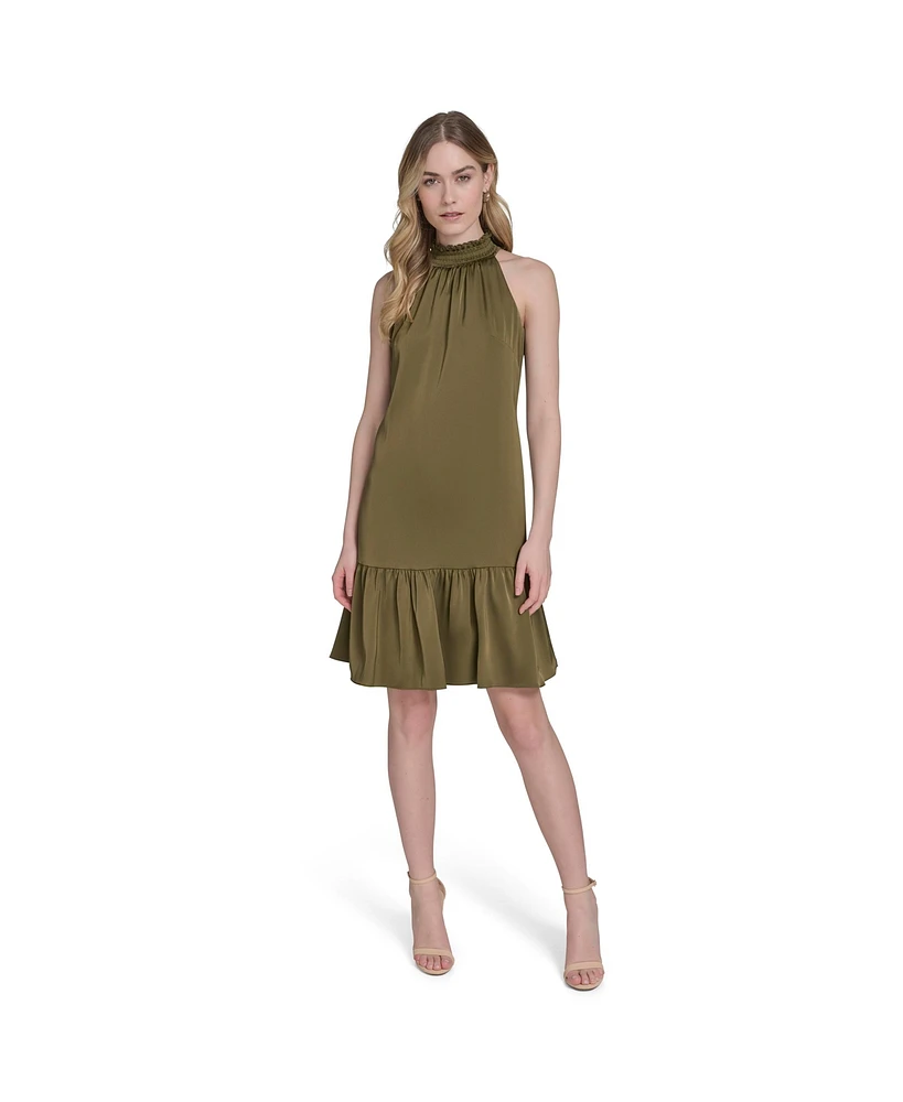 Vince Camuto Women's Satin Ruffled A-Line Halter Dress