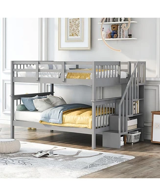 Full-Over-Full Bunk Bed with Storage & Guard Rail