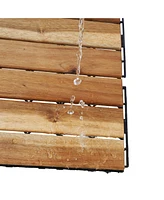 30 Pcs Yellow Acacia Deck Tiles - 12" x 12" Striped Outdoor Flooring