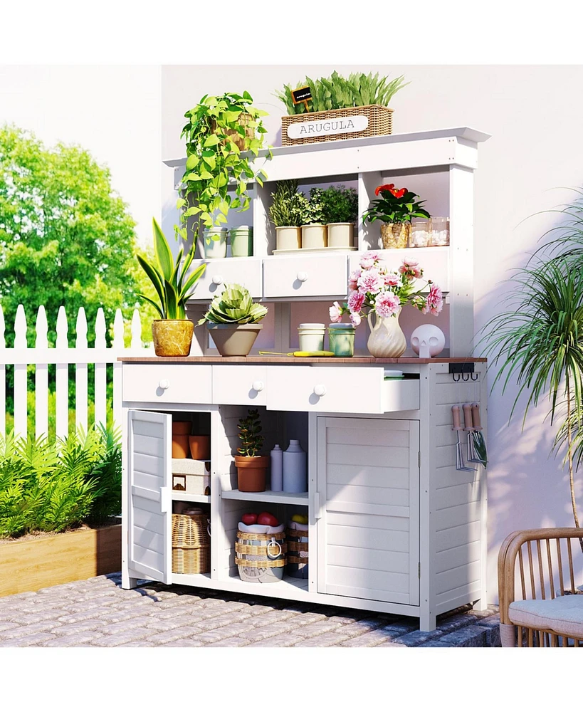 Garden Potting Bench with Hutch & Storage