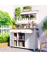 Garden Potting Bench with Hutch & Storage