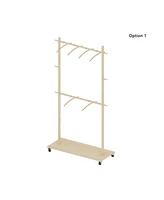 Solid Wood Clothes Drying Rack with Hangers & Wheels