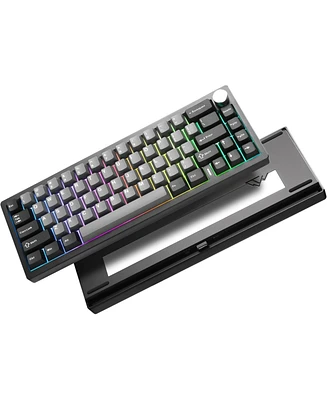 Yunzii AL68 Wireless Mechanical Keyboard,Full Aluminum Cnc,60% Layout with Knob, Qmk/Via Software,Gasket Mounted,Hot Swappable,Rgb Backlit,Bt/2.4G/Usb