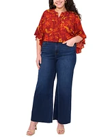 Vince Camuto Plus Split-Neck Ruffle-Cuff Blouse
