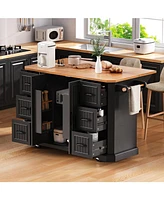 Rolling Kitchen Island Cart, 6 Drawers, Power Outlet