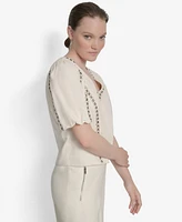 Dkny Women's Cotton Grommet-Trim Puffed-Sleeve Top