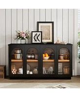 Arched Buffet Cabinet with Glass Doors & Storage