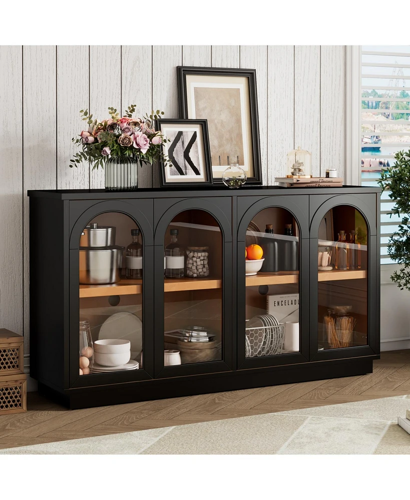 Arched Buffet Cabinet with Glass Doors & Storage