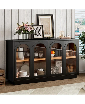 Arched Buffet Cabinet with Glass Doors & Storage