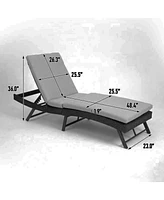 Mondawe Steel Folding Lounge Sets Outdoor Rattan Adjustable Back 3 Pieces Cushioned Patio Chaise with Table (Gray)