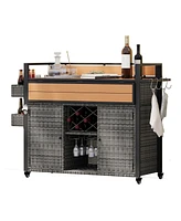 Wicker Grill Cart with Table Top & Storage