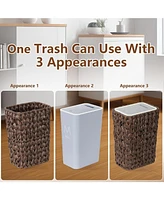 Small Bathroom Trash Can with Lid - Rattan Basket