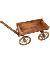 Wood Wagon Flower Planter Pot Stand W/Wheels Home Garden Outdoor Decor