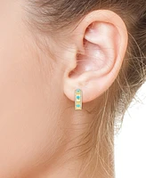 Effy Turquoise (3mm) & Diamond (3/8 ct. t.w.) Small Hoop Earrings in 14k Gold-Plated Silver, 0.72"