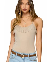 Edikted Women's Colbie Faux Suede Fringe Trim Bodysuit