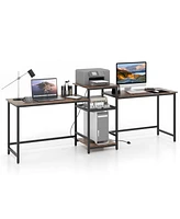 2-Person Computer Desk with Power Outlet and Printer Stand