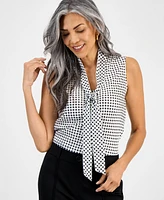 Kasper Women's Diamond-Print Tie-Neck Top, Regular & Petite