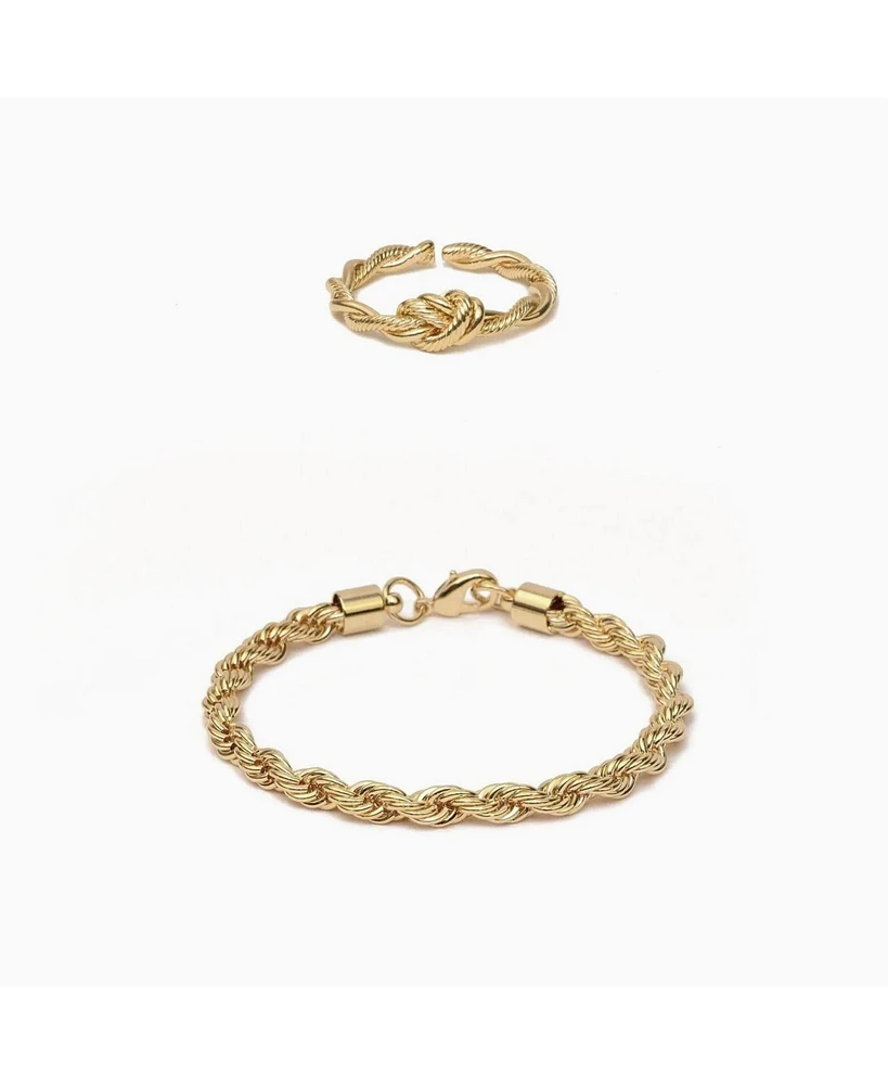 Intertwined Rope Statement Bracelet & Adjustable Ring Set