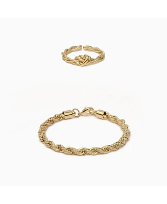 Intertwined Rope Statement Bracelet & Adjustable Ring Set