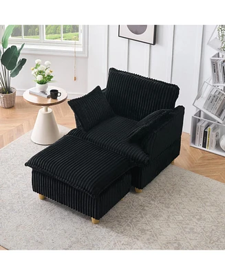 Corduroy Sofa with Ottoman & Pillows - Living Room/Balcony/Study